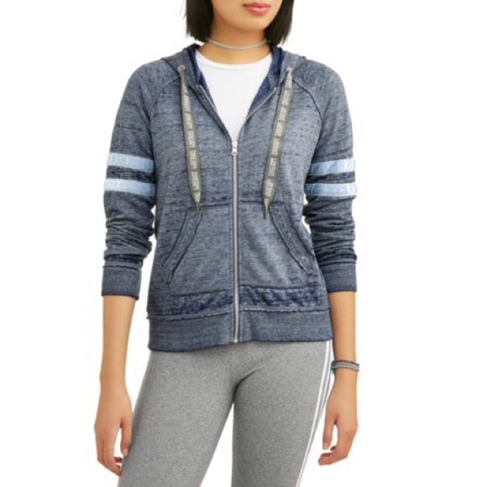 No Boundaries Burnout Hoodie Jacket Womens Junior Size XS Blue Varsity Stripe - Picture 2 of 15